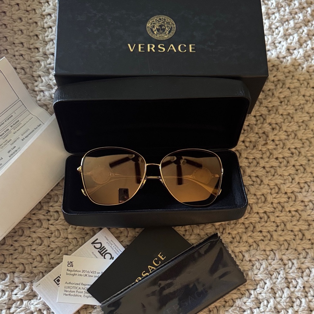 Versace Gold Metal Frame Sunglasses with‎ Brown Lenses